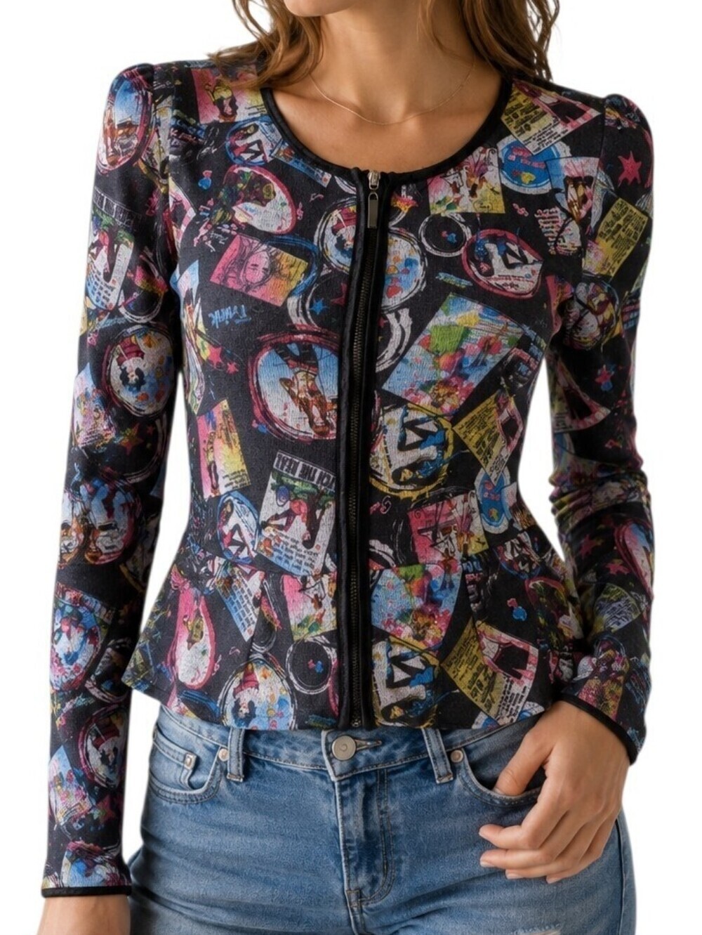 Vintage Y Apparel Zip Cardigan Women Medium Black Streetwear